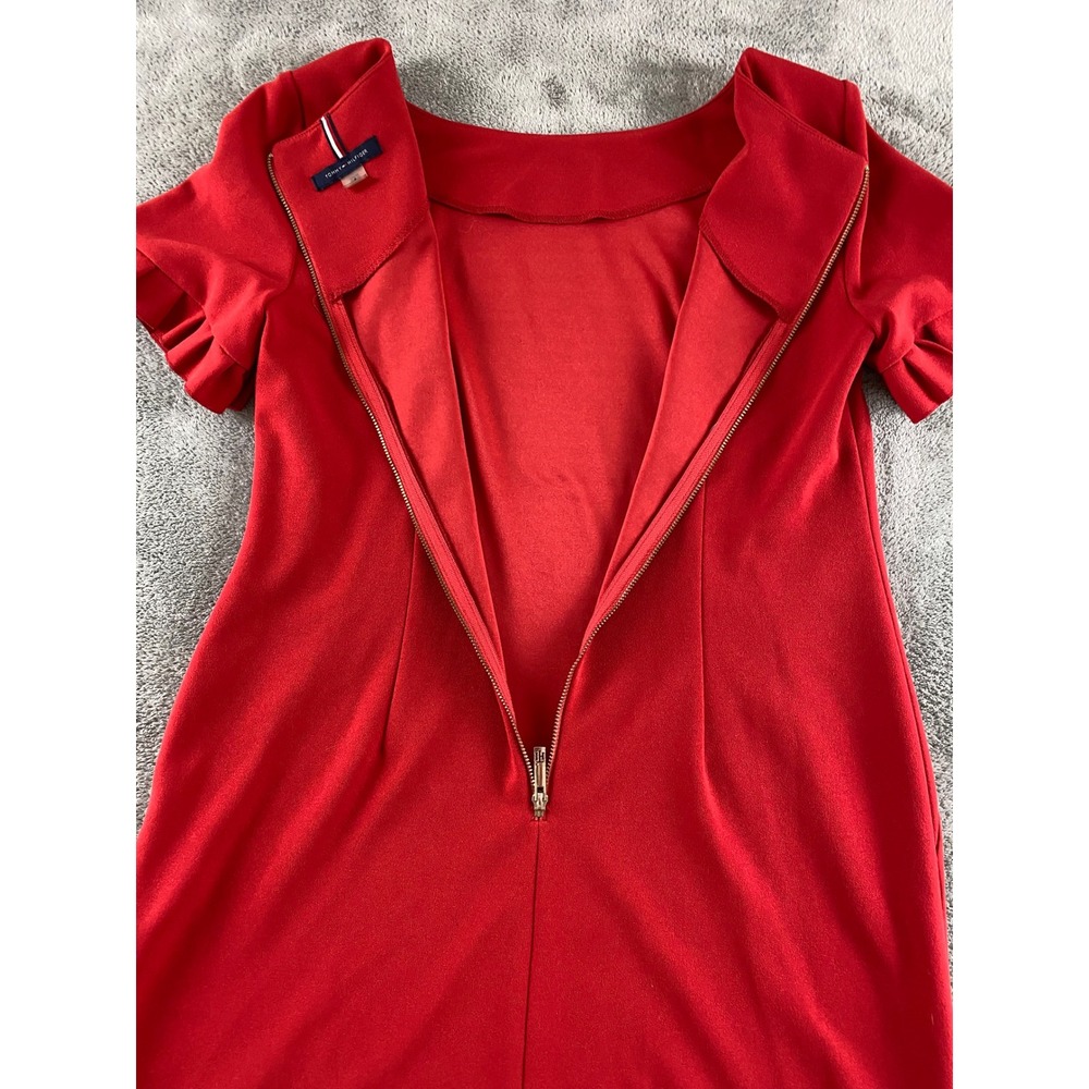 Tommy Hilfiger Red Ruffle‎ Sleeve Shift Dress Womens 4 Boat Neck Pockets Zipper - Picture 11 of 11